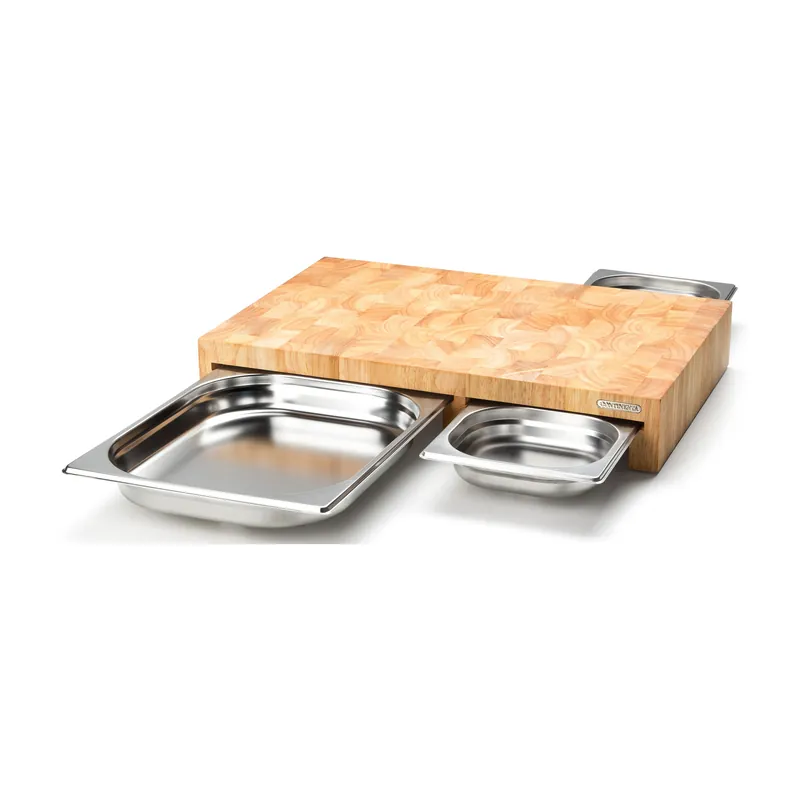 High Quality Cutting board rubber tree with 3 trays, 32x48 cm