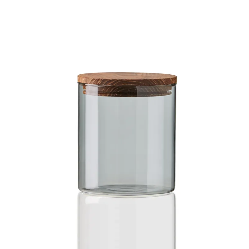 Raw glass jar smoke with wooden lid, small Luxury