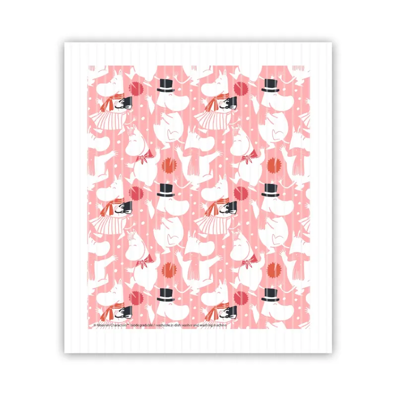 Crafted Moomin celebration dishcloth 17x14.5 cm, White-pink