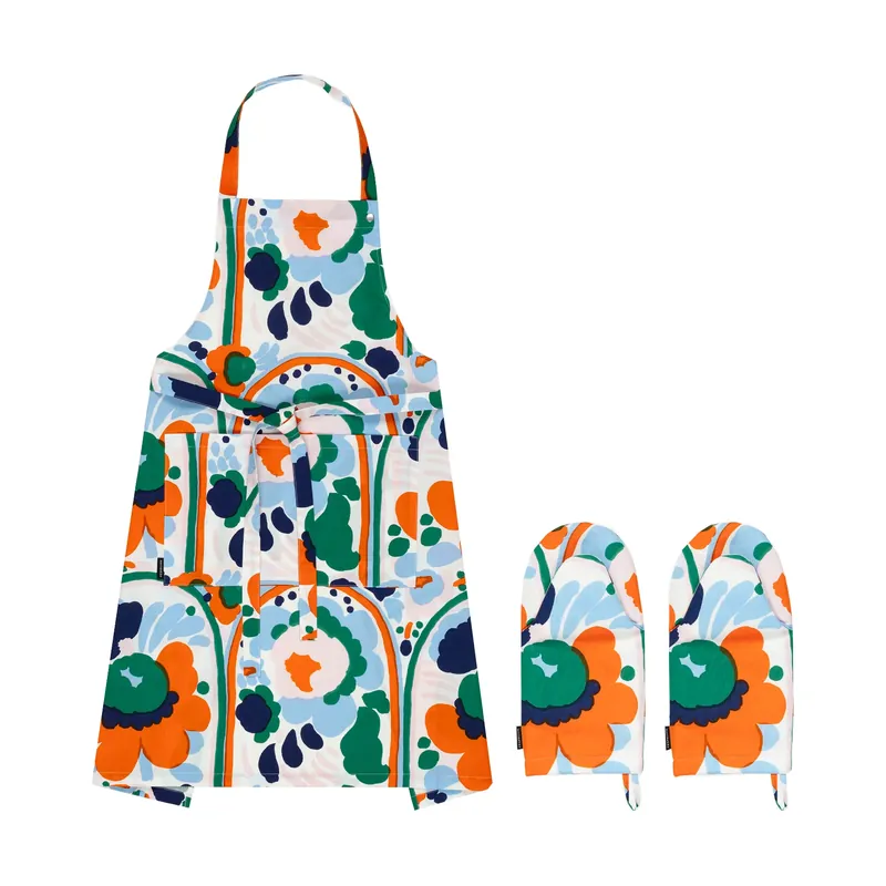 Exclusive Karuselli textile set 3 pieces, White-orange-blue-emerald
