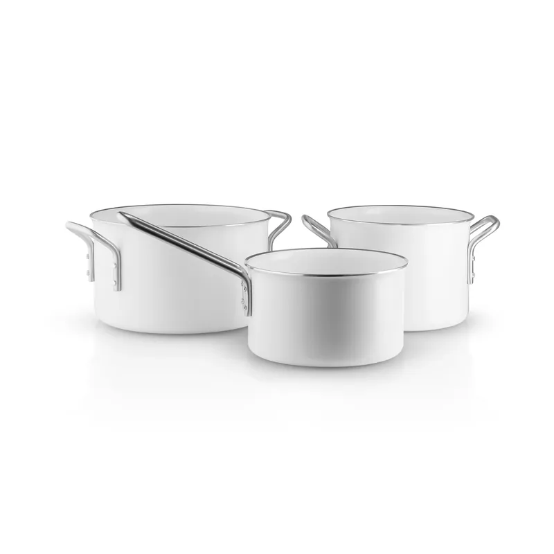 Eva Trio White Line Slip-Let ceramic cookware set 3 pieces, Stainless steel Affordable