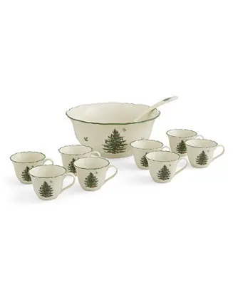 Christmas Tree 10 Piece Punch Bowl Set Crafted