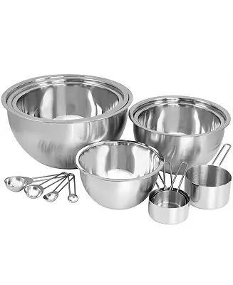 Get Yours 14 Piece Stainless Steel Measuring Cup and Spoon Set with Mixing Bowls