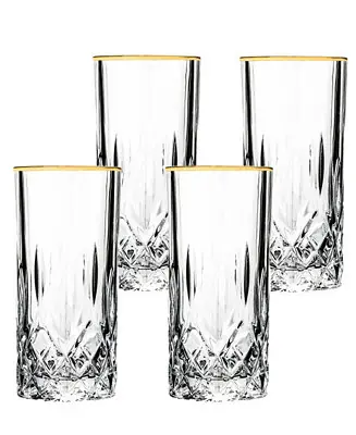 Fresh Stock Opera Gold Collection 4 Piece Crystal High Ball Glass with Gold Rim Set