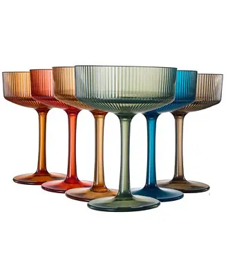 Khen Shatterproof Acrylic Ribbed Classic Art Deco Coupe Glasses Set of 6 Worldwide Shipping