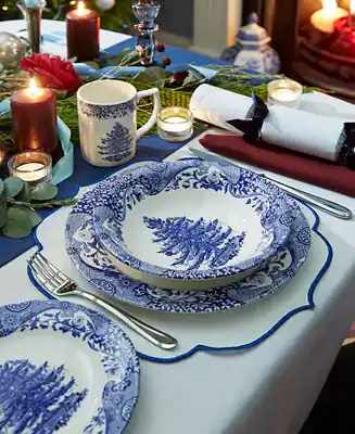 Blue Italian Christmas Tree Dinnerware Collection Trending