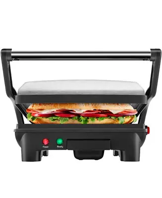 Hassle-Free Returns Electric Panini Press & Grill w/ Non Stick Plates, Opens Flat