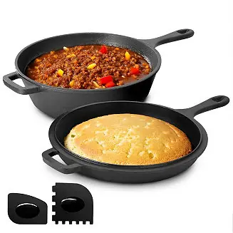 10.5 Inch 2-in-1 Pre-Seasoned Cast Iron Skillet and Fry Pan Set One Day Deal
