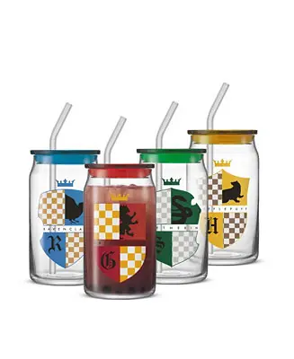 Harry Potter House Crests Tumbler Glasses with Lids, Set of 4 Editor’s Pick