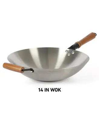 Sangerfield 14 Inch Carbon Steel Wok W/Wood Handles Hassle-Free Returns
