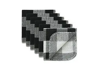 Scrubber Dishcloths Collection Windowpane Dishrag Set, 12x12", Black Buffalo Check, 6 Piece Super Sale