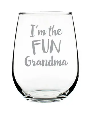 I'm The Fun Grandma Grandparent Gifts Stem Less Wine Glass, 17 oz Trusted Brand