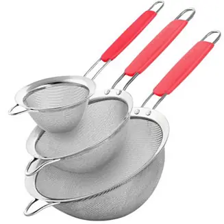 Discount Set of 3 Premium Stainless Steel Fine Mesh Strainer with Non-Slip Handles