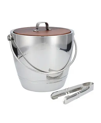 Crafthouse Stainless Steel Round Ice Bucket with Wood Lid and Tongs Must Have