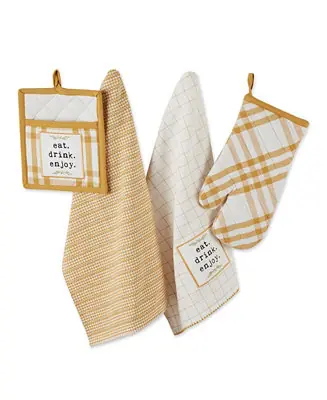Home Sweet Farmhouse Kitchen Collection, Potholder/Oven Mitt/Dishtowel Set, Honey Gold, 4 Count Fan Favorite