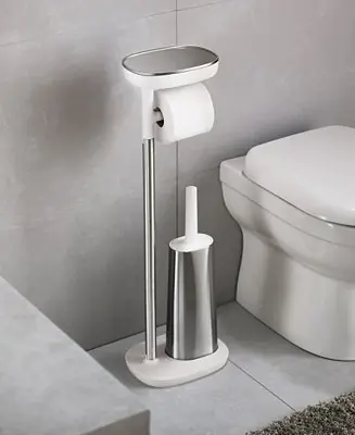Authentic EasyStore™ Standing Toilet Paper Holder and Flex Steel Toilet Brush