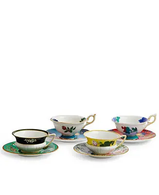 Secure Checkout Wonderlust Teacup and Saucer, Set of 4