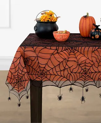 Crawling Halloween Spider Lace Lined Oblong Tablecloth, 60" x 84" Budget