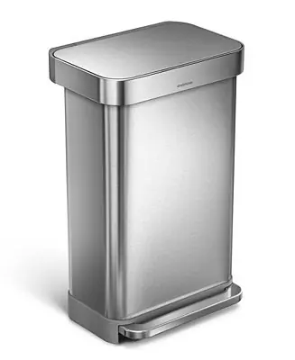 Grab Now 45 Liter Rectangular Liner Rim Steel Kitchen Trash Can with Liner Pocket