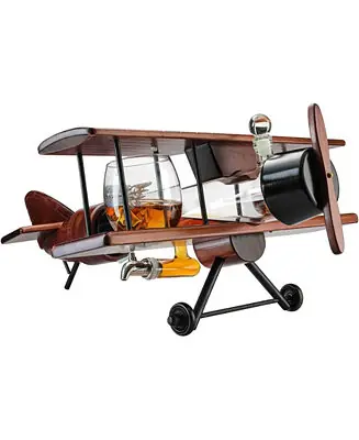 Popular Glass Airplane Whiskey Decanter and Airplane Glasses, 3 Piece Set