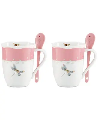 Fan Favorite Butterfly Meadow Mugs with Spoons, Set of 2
