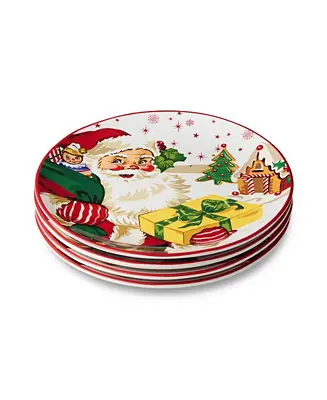 Santa's Retro Christmas Dinner Plates, Set of 4 Popular