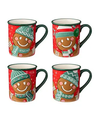 Weekend Sale Christmas Whimsy Gingerbread Mugs, Set of 4