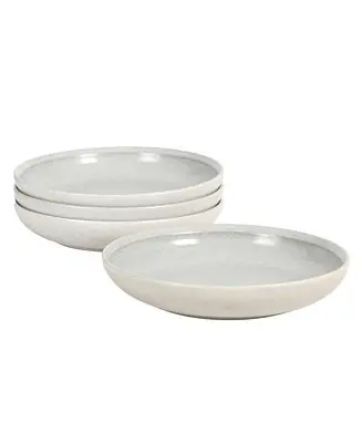 Place Order Beckett 4-Piece Ash White Dinner Bowl Set – Reactive Glaze Stoneware – Shallow Pasta Bowls
