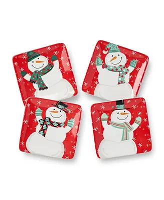 Christmas Whimsy Snowman Canape Plates, Set of 4 Instant Buy