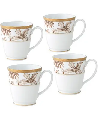 Hot Picks Charlotta Gold Set of 4 Holiday Harvest Mugs, 12 oz.