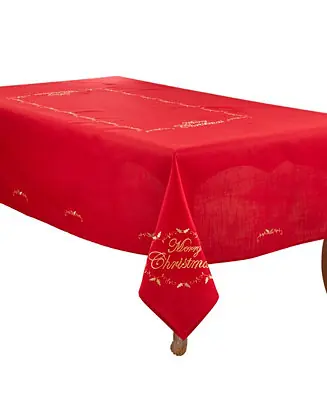 Flash Sale Merry Christmas Embroidered Design Tablecloth, 65" x 104"