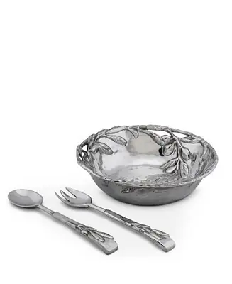 Sand-Cast Aluminum Salad Set, Olive Pattern, 3 Pieces Bowl Plus 2 Servers Budget