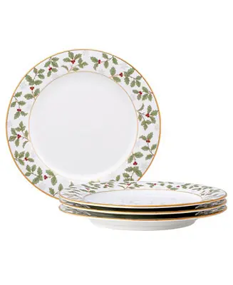 Holly & Berry Gold Set of 4 Salad Plates, 8.25" Modern