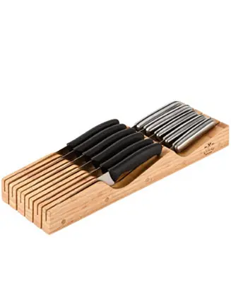 Bamboo Knife Drawer Organizer Insert - Edge-Protecting Knife Organizer Block Holds Up To 11 Knives Bulk Order