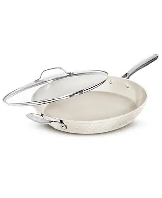 Hammered Cream 14 in. Ceramic Nonstick Frying Pan Same Day Shipping