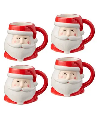 New Arrival Christmas Whimsy Santa 3-D Mugs, Set of 4