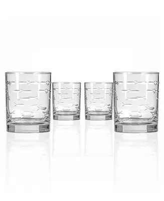 School of Fish Double Old Fashioned Glass 13oz - Set of 4 Glasses Special Discount