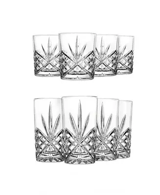 Dublin Crystal 8 Piece Double Old Fashion and Highball Glassware Set High Quality
