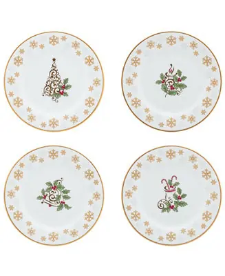 Holly & Berry Gold Set of 4 Holiday Assorted Appetizer Plates, 6.25" Buy Online