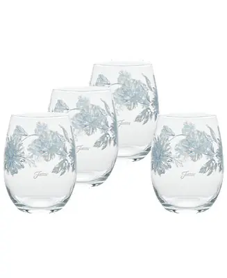 Botanical Floral Stemless Wine Glasses, Set of 4 Seasonal Sale