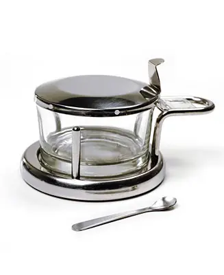 Bargain Endurance Stainless Steel 6x4x3" Salt Server and Spoon Set