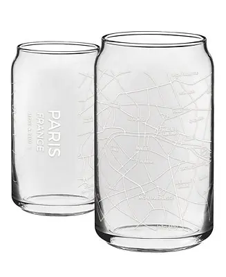 THE CAN Paris Map 16 oz Everyday Glassware, Set of 2 Free Shipping