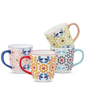 Geo Floral Mugs, Assorted Set of 4 Time-Limited