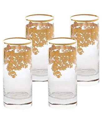 Top Rated Embellished 24K Gold Crystal High Ball Tumbler, Set of 4