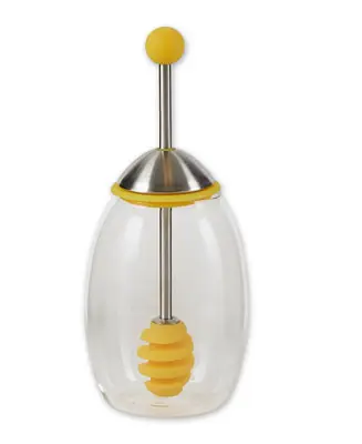 Shop Now Glass, Stainless Steel and Silicone 3x3x8" Yellow Honey Jar Set