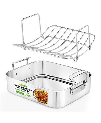 Low Price Roasting Pan / Roaster with Polished Rack and Cast Handle