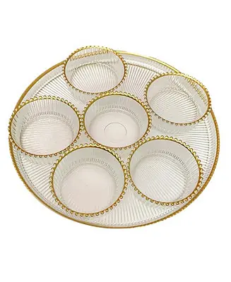 12" Seder Tray with Beaded Rim and Bowls Set, 7 Pieces Order Now