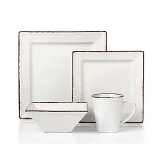 Bargain 16 Piece Square Beaded Stoneware Dinnerware set, Service for 4