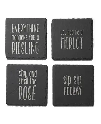 Best Price 4 X 4" Sip Sip Hooray Slate Coasters Square Set, 4 Piece