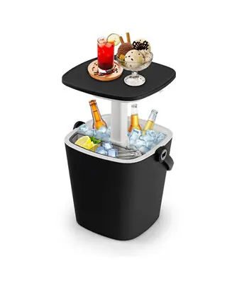 Latest 3-in-1 Portable Cooler Bar Table with Bottle Opener and Lift Top Lid for Camping Poolside
